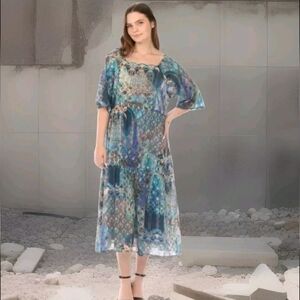 NWT Johnny Was Lightweight Geometric Dress L Boho Chic Summer Feminine MSRP $318